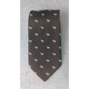 VTG Rhymecliffe By Le Bilsmens Neck Tie Chocolate Brown White Elephants Novelty